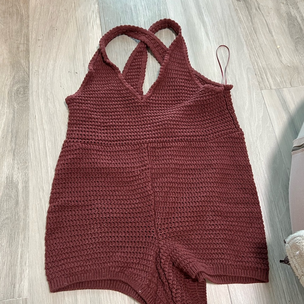 Free People Clear Skies Burgundy Knit Romper - Picture 2 of 5